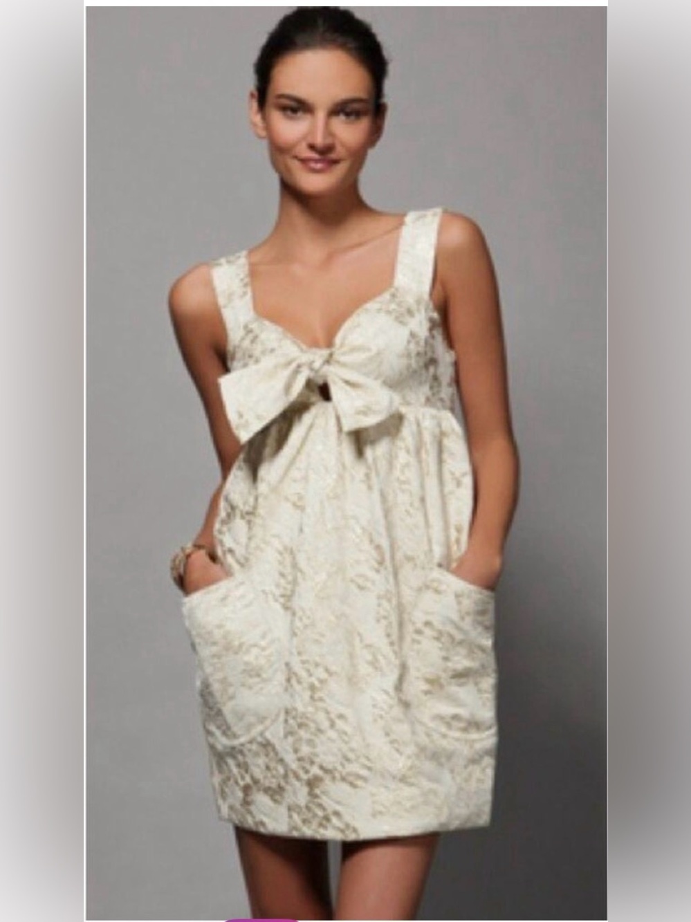 Vera Wang Lavender Label Gold Brocade Bow Cocktail Dress Size 6